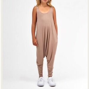 NWT Momper Romper Kids Taupe Boho Harem Drop Crotch Sleeveless Jumpsuit Size S/M